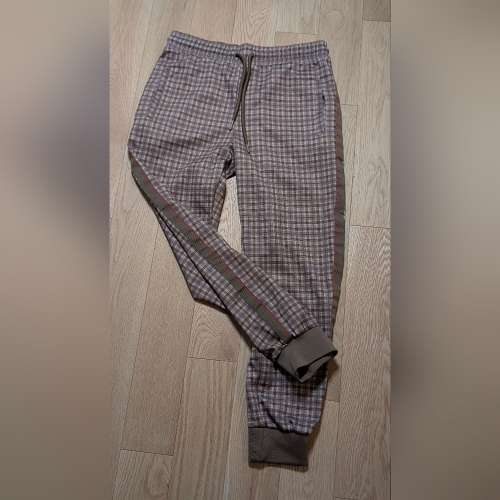 Jian Wang jogging active pants Men's Plaid Jogger Pants - Brown Sz M